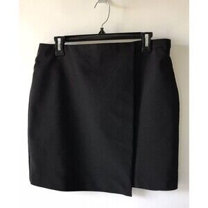 philosophy Womens Size 12 Black Casual Flap Wrap Skirt Mid Length NWT side zip